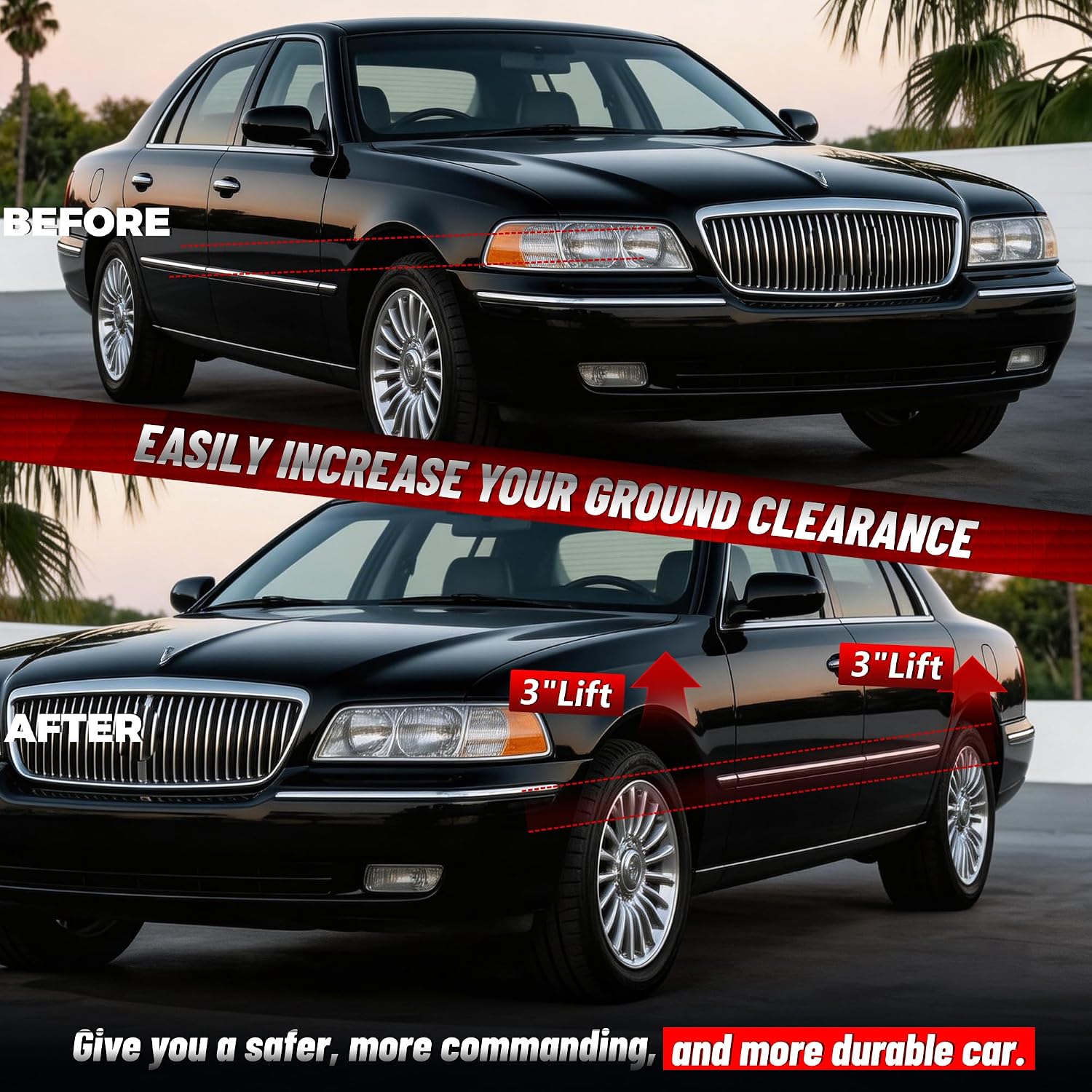 3" Front & 3" Rear Suspension Lift Kit for 2003-2011 Crown Victoria, 2003-2011 Grand Marquis, 2003-2011 Town Car, 2003-2004 Marauder（Black）
