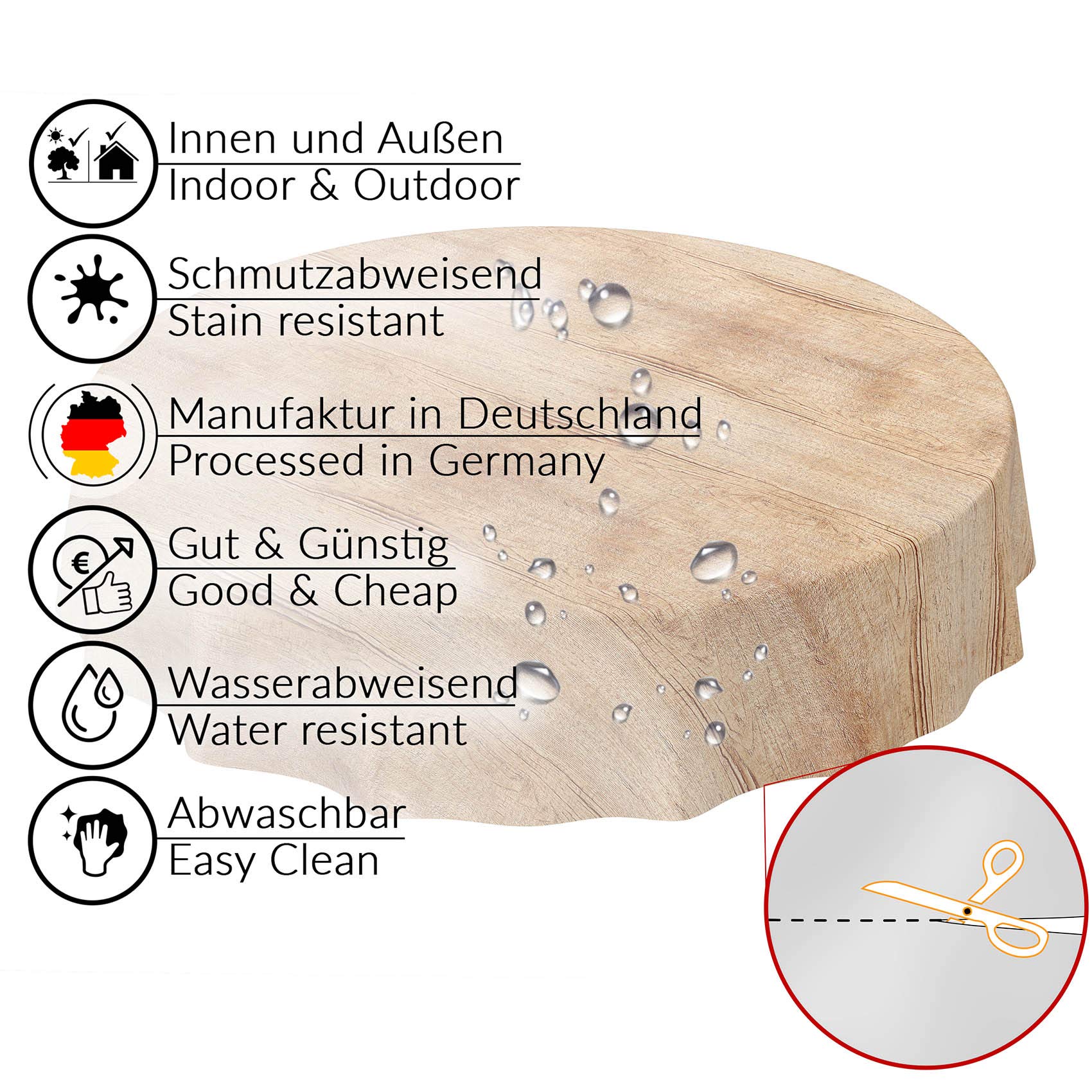 Anro - Mantel De Hule Lavable, Para Mesa, 95% PVC, 5% Poliéster., Diseño De Caza De Madera., 120 X 140cm Schnittkante