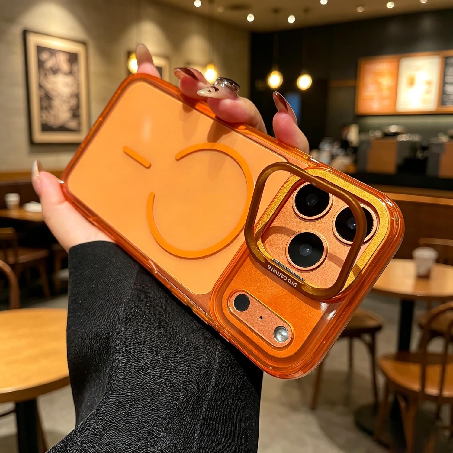 Magnetic for iPhone 17 Pro Case Clear with Stand(Lens Invisible Bracket) Military-Grade Drop Protection Magnetic Phone Case,Phone Cover for Girls Women Men,Orange