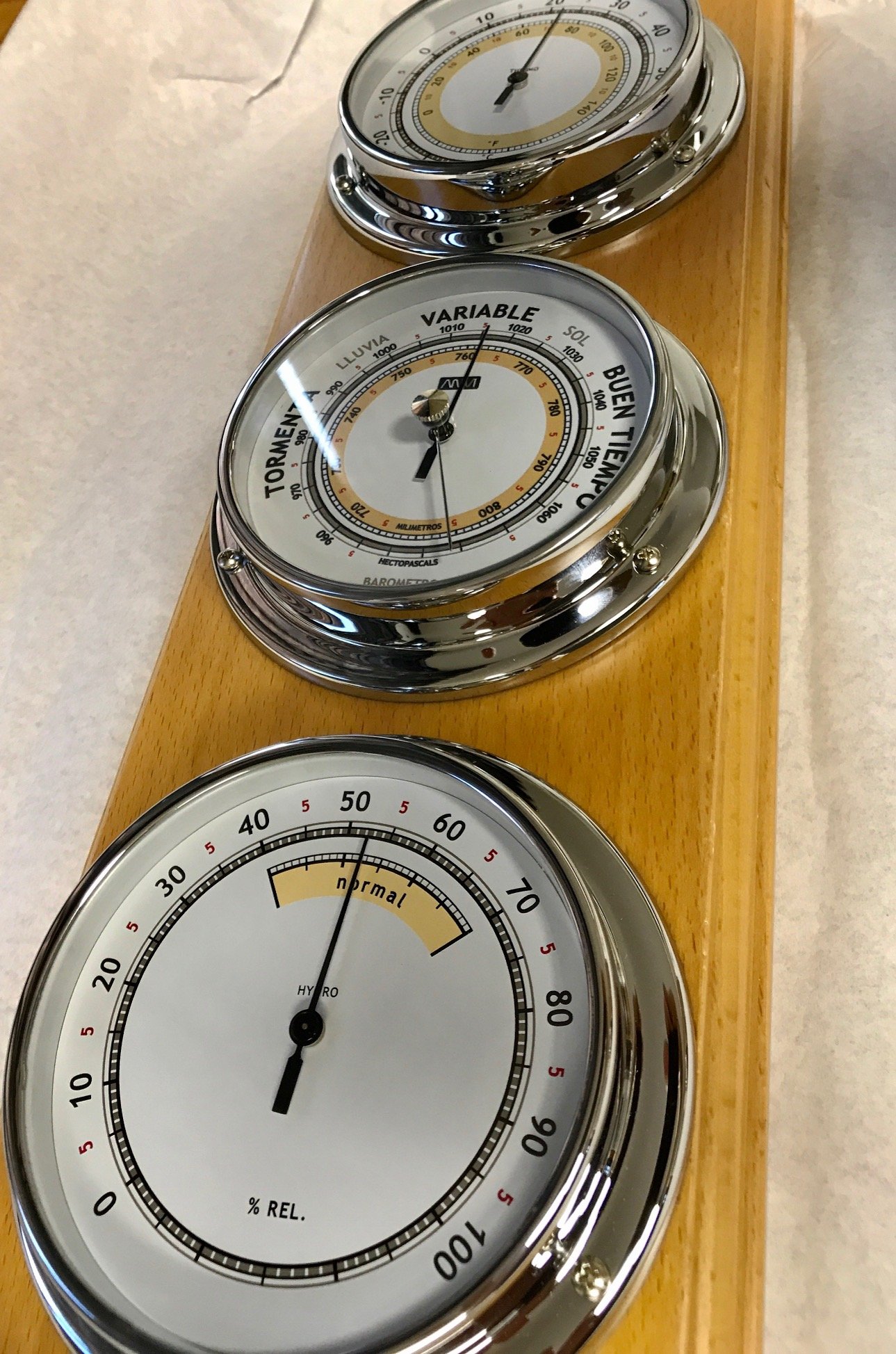 Wetterstation, Barometer und Wetterstation aus maritimem Holz, 40 cm, Wetterstation für den Innen- und Außenbereich. 3 Uhren, Barometer, Hygrometer, Thermometer