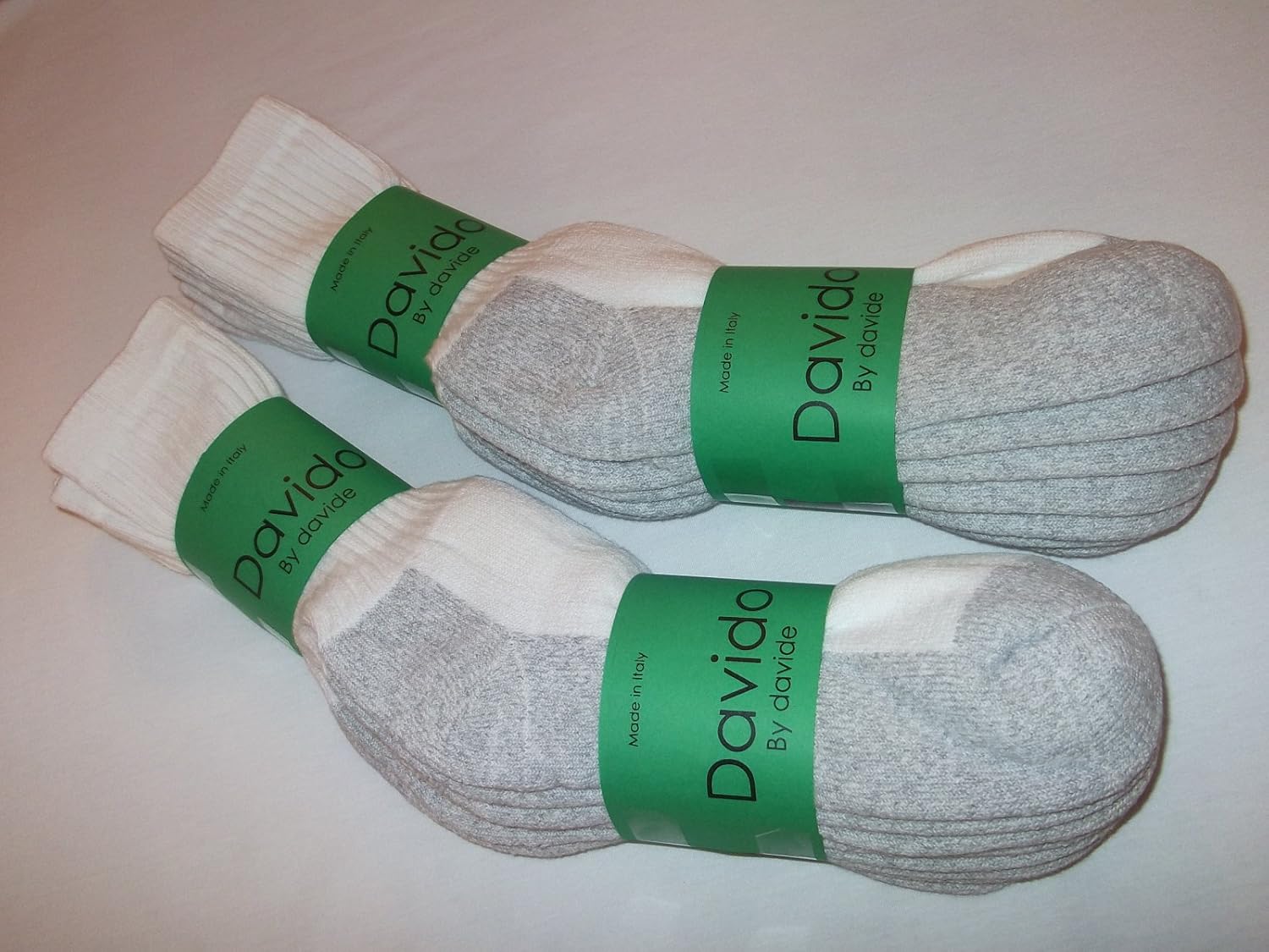 davido Mens Socks crew made in Italy 100% cotton 8 pack white bottom gray 10-13