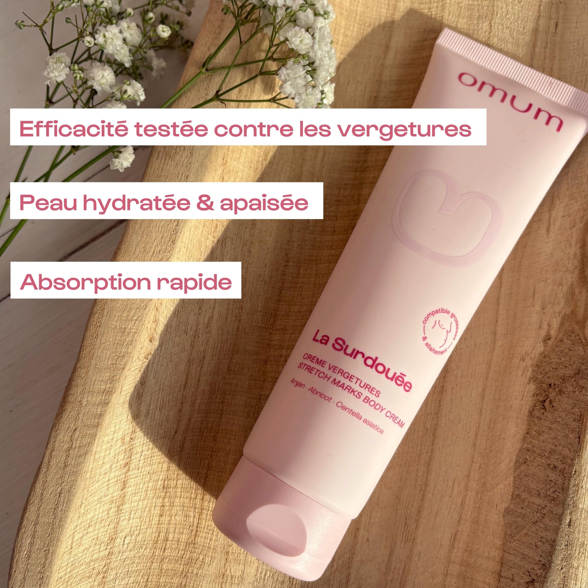 OMUM - Duo In&Out Vergetures - La Surdouée huile + La Surdouée complément alimentaire - Traitement vergetures, peau souple et élastique - Pour les futures mamans et femmes allaitantes - Vegan