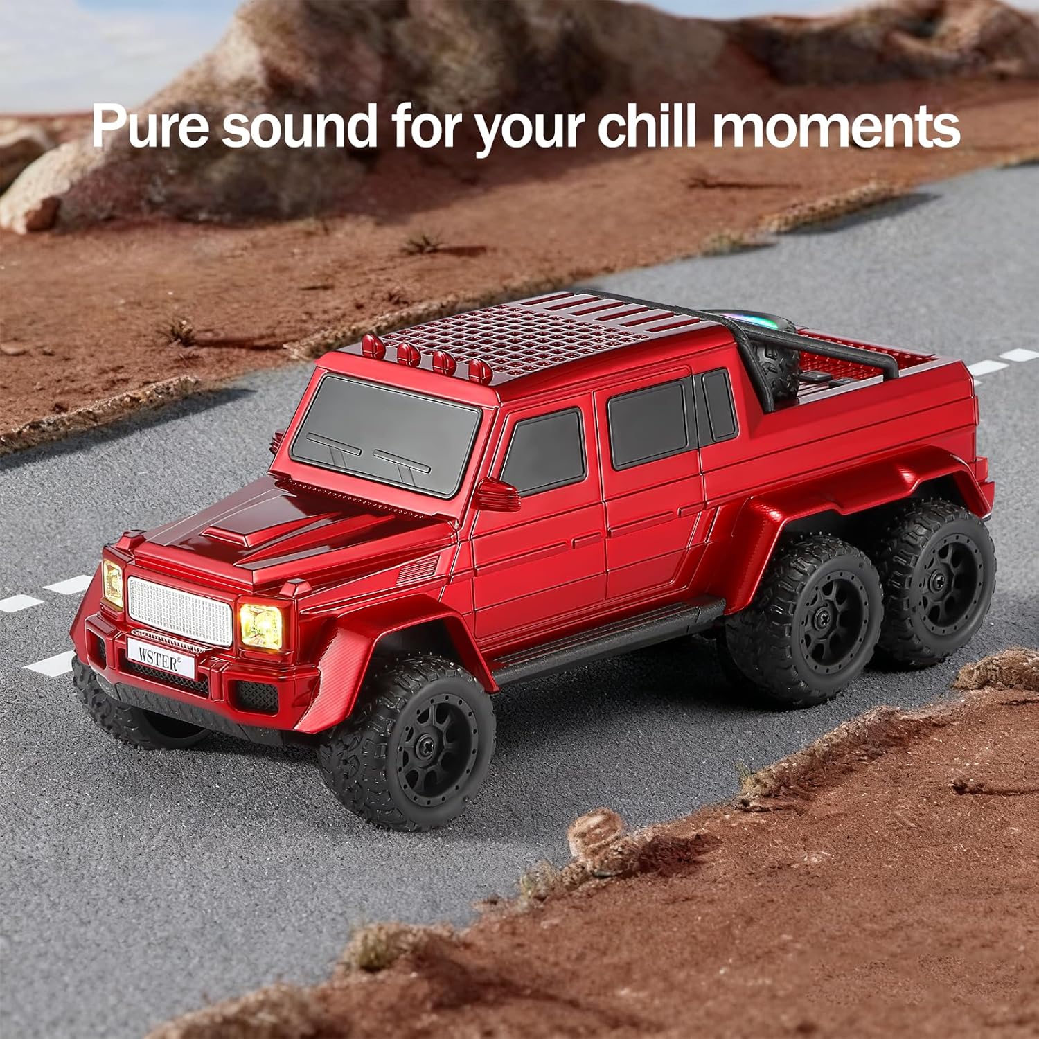WSTER Off-Road Truck Bluetooth Speaker with LED Tire Light, Portable Wireless Outdoor Speaker, TWS Stereo, USB/TF Support, Party Bluetooth Speaker with Microphone(Red)