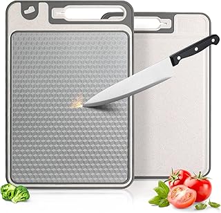 NTIERA 3-in-1 Stainless Steel Cutting Board for Kitchen, Double Sided,Non Toxic Cutting Board,Scratch-Resistant Mesh Design with Juice Groove,Easy Clean,Wheat Straw PP Large Chopping Board (15''*10'')