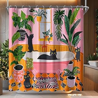 Fowocu Funny Cat Shower Curtain Boho Cute Fun Black Cats Matisse Shower ...