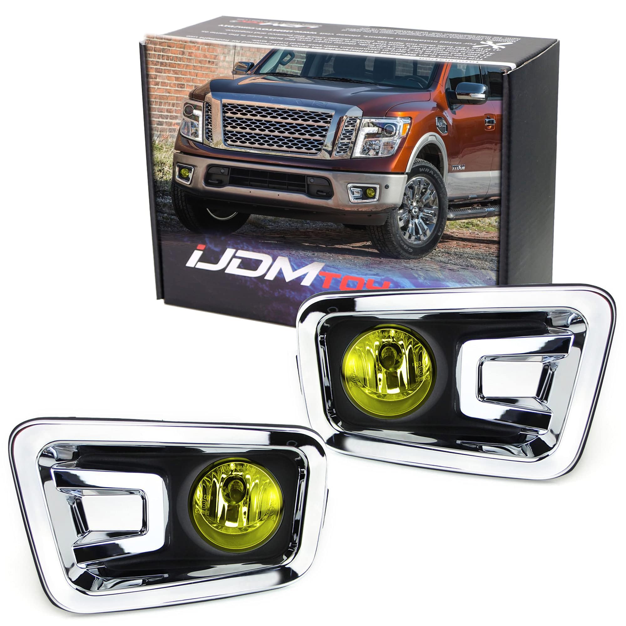 iJDMTOY Yellow Lens Fog Lights Foglamp Kit with Halogen Bulbs, Bezel Covers, On/Off Switch, Wiring Relay Compatible with 2017-2019 Nissan Titan, Titan