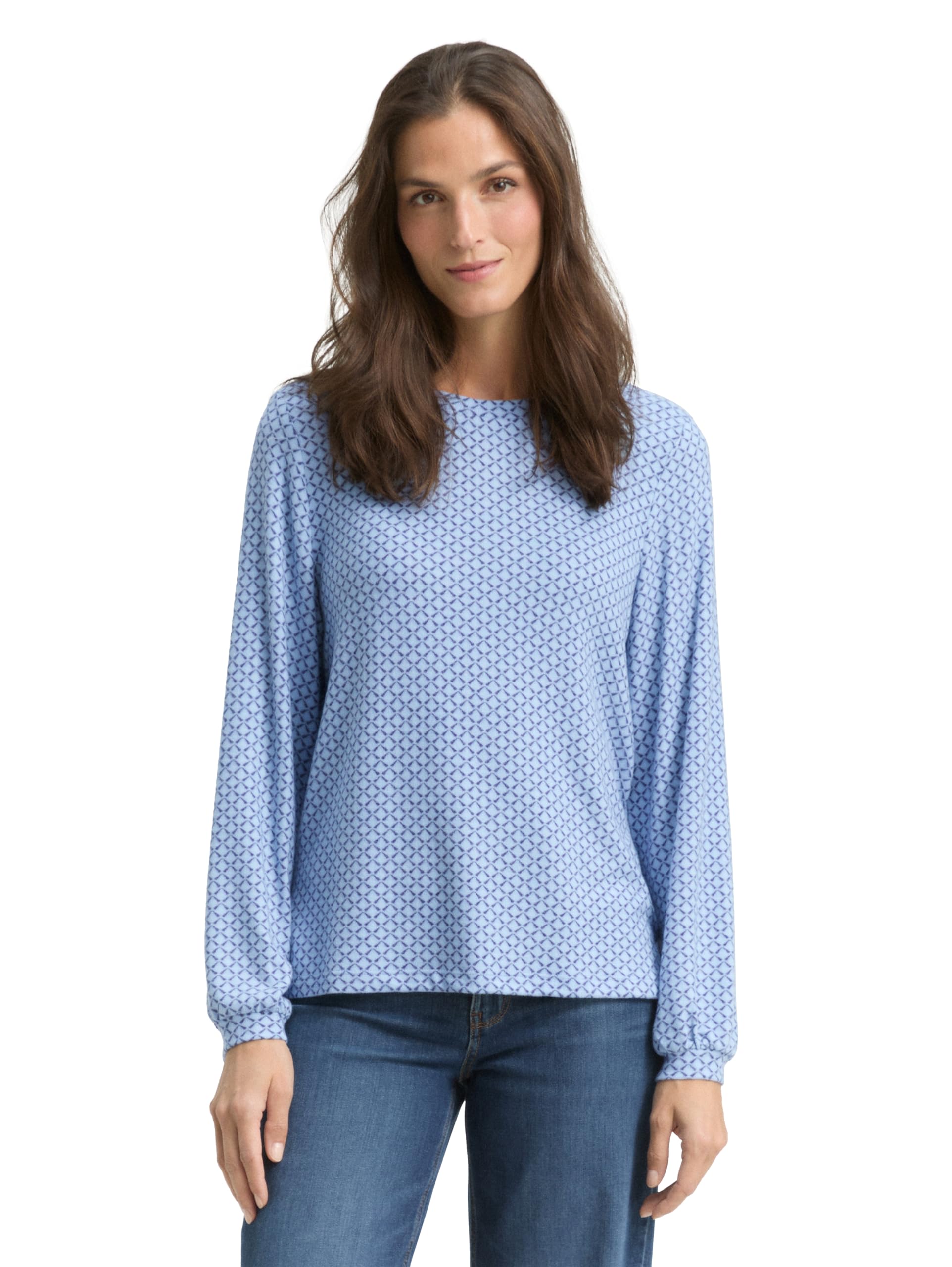 Tom Tailor Damen 1044923 Longsleeve T-Shirt, 39268 - Blue Graphical Minimal, M EU