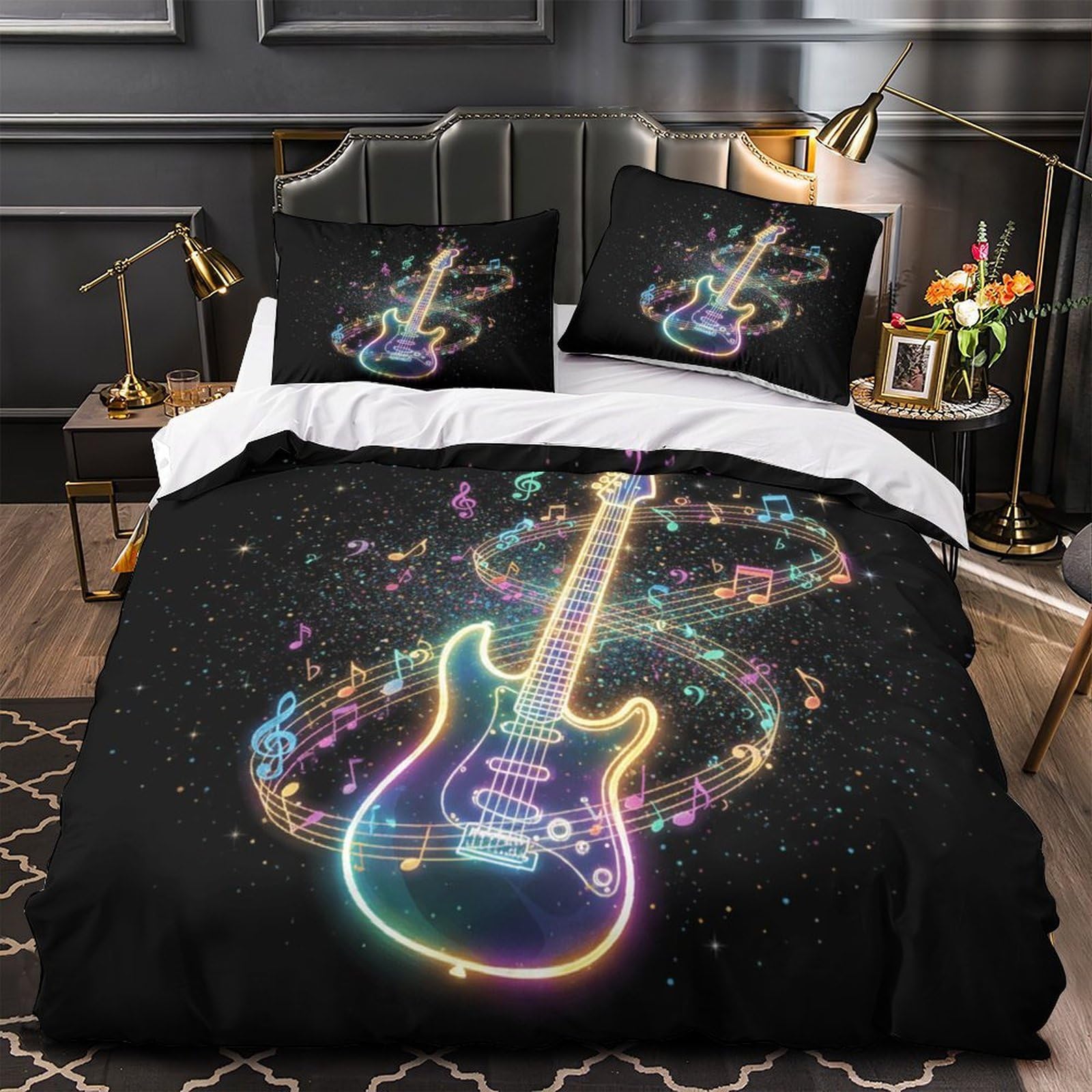 Parure de lit guitare électrique effet 3D en microfibre résistante et ultra douce
