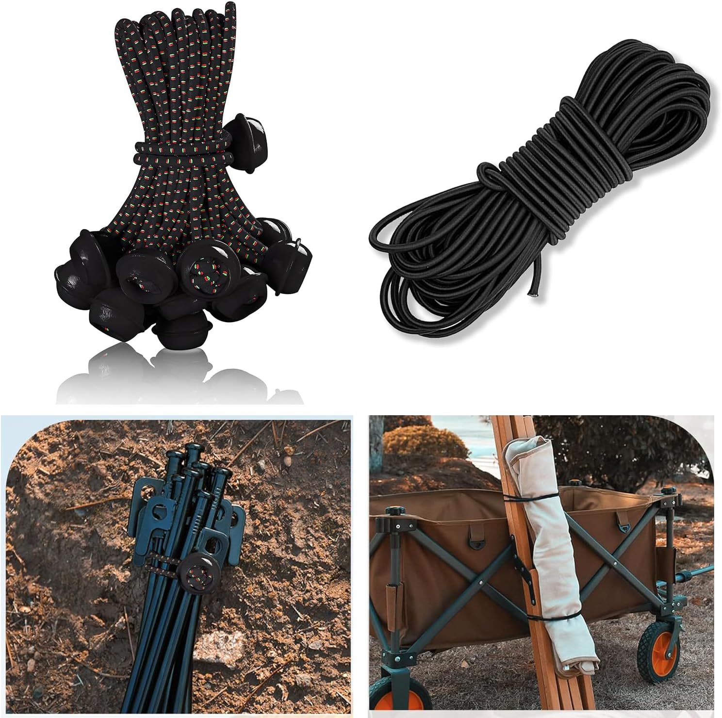 25 Pack Ball Bungee Cord Elastic Bungee Cord Heavy Duty Bungee Shock