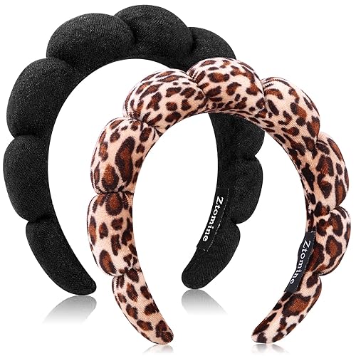 Miniatura 32 de Paquete de 2 diademas de spa de felpa para lavado facial para la eliminación de maquillaje, máscara (Rosa + Verde claro) Rosa + verde claro,Negro