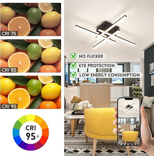 Miniatura 3 de CANEOE Sputnik - Lámpara de techo moderna regulable con control remoto, lámpara de techo negra empotrada para dormitorio, sala de estar, cocina,