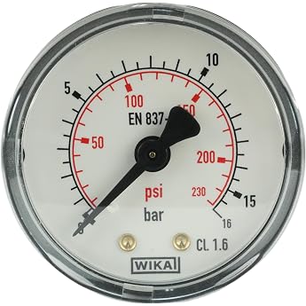 Fittingstore - مقياس ضغط أفقي 50 مم G 1/4 بوصة نطاق عرض الخيط الخارجي 0-16 بار