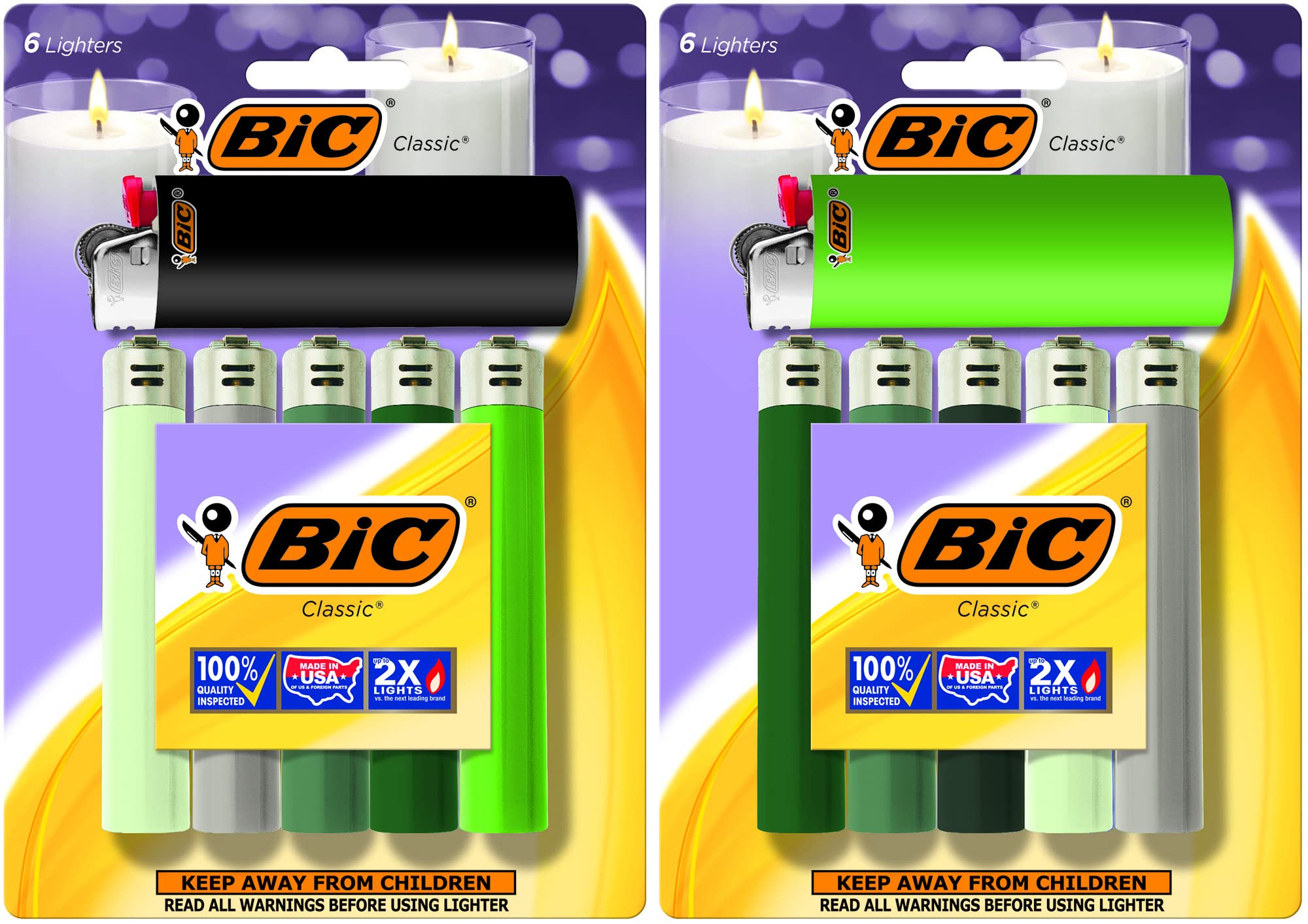 BICClassic Maxi Pocket Lighter, Shades of Green, 12-Pack (Packaging and Colors May Vary)