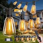 Brightown 120FT Outdoor String Lights with Remote,45+2 Shatterproof ST38 LED Bulbs, Waterproof Patio Lights with 3 Modes, Dimmable & Connectable 2700K Hanging Lights for Backyard Porch Deck Balcony