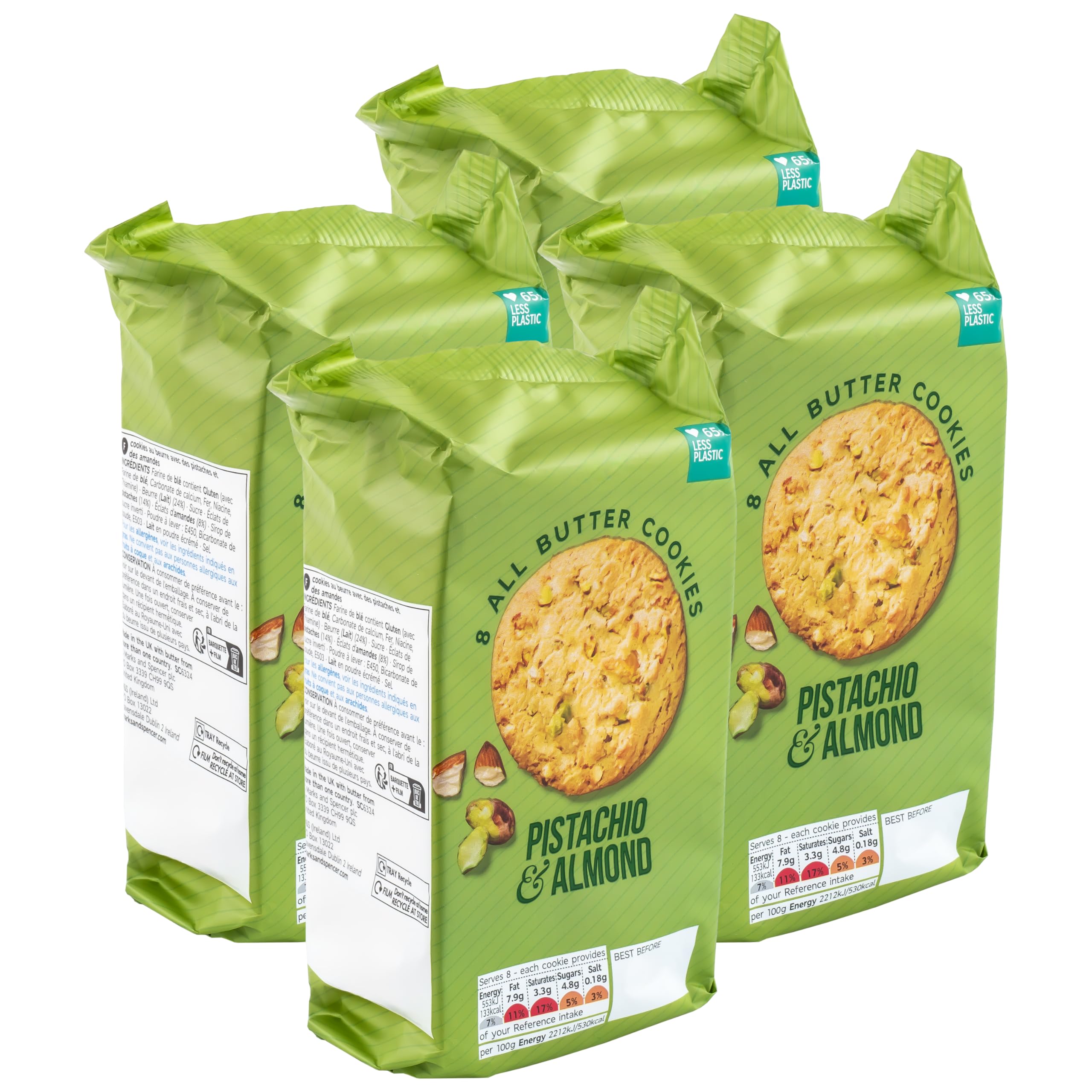 Premium Pistachio Nut & Almond All Butter Cookies, Vegetarian - 4 x 200g Packs (800g)