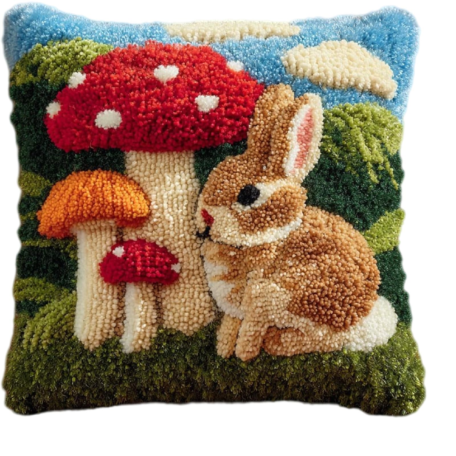 ZUHK Latch Hook Pillow Kit 43x43cm- Pre-Printed Animal Pattern, DIY Craft for Adults and Beginners,fit for Home Sofa Decoration (Rabbit 2)
