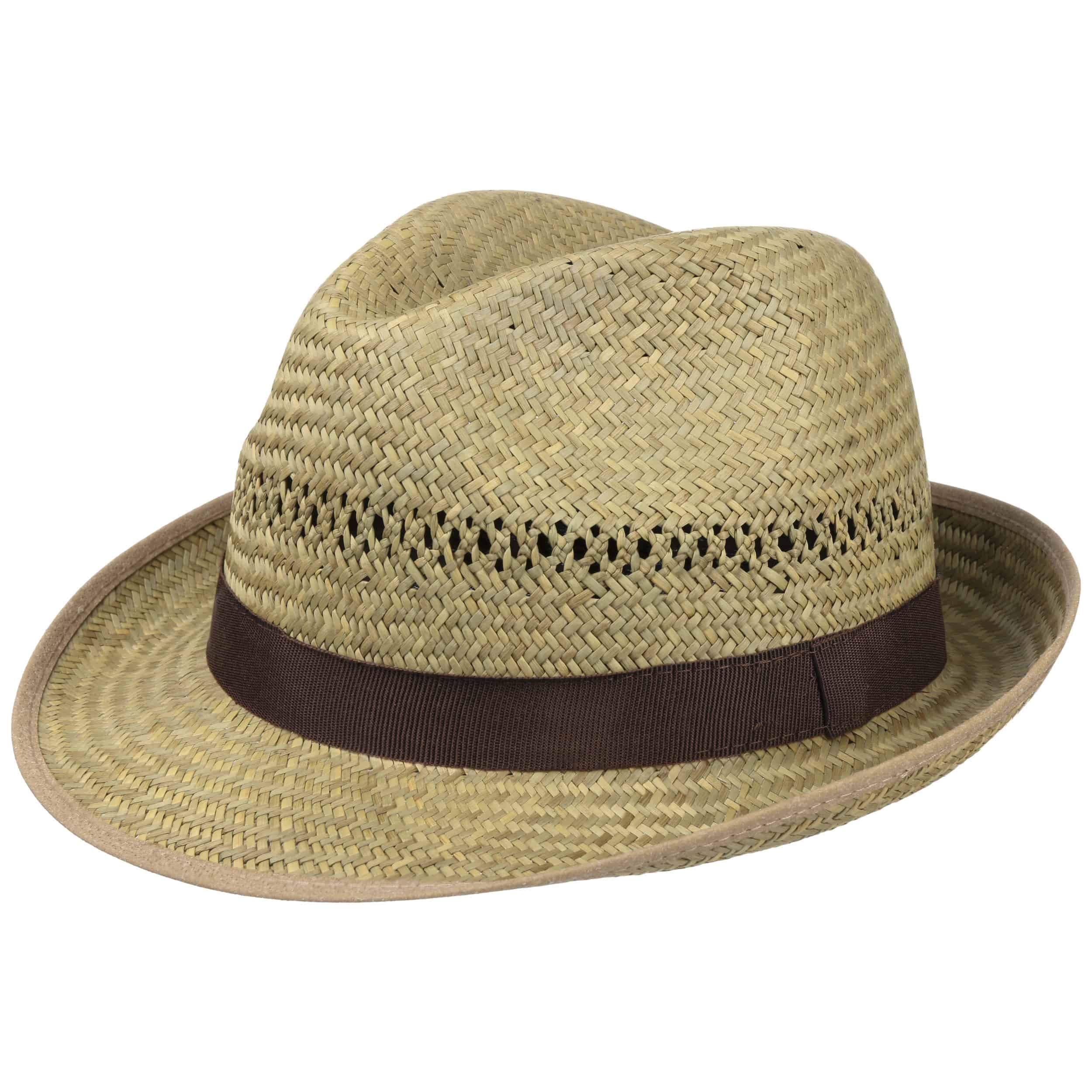 Lipodo Classic Trilby Strohhut Ripsband Uni einfarbig Made in Italy Damen und Herren Frühling Sommer