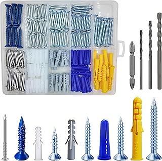 Wensilon (274 pcs) Plastic Drywall Wall Anchors Kit with Screws， Concrete Screw kit Wall Anchor Set Suitable for Brick and Cement Walls