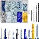 (274 pcs) Plastic Drywall Wall Anchors Kit with Screws， Concrete Screw kit Wall Anchor Set Suitable for Brick and Cement Walls