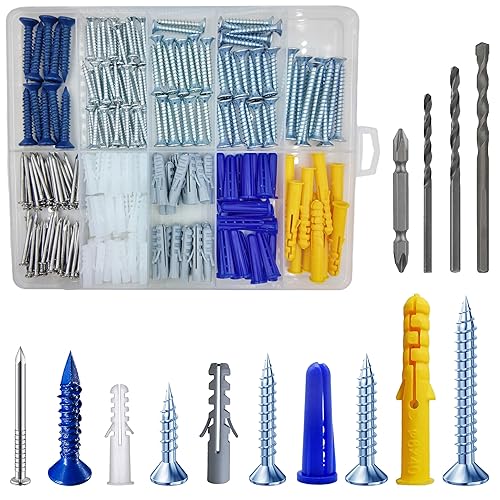 Kit de anclajes de pared de plástico para paneles de yeso con tornillos, kit de tornillos de hormigón, juego de anclaje de pared adecuado para Kit
