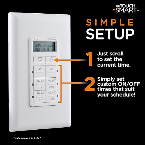 Vista 6 de myTouchSmart Temporizador digital de pared, 4 botones programables de encendido/apagado, 2 botones de encendido/apagado fáciles, ciclos diarios