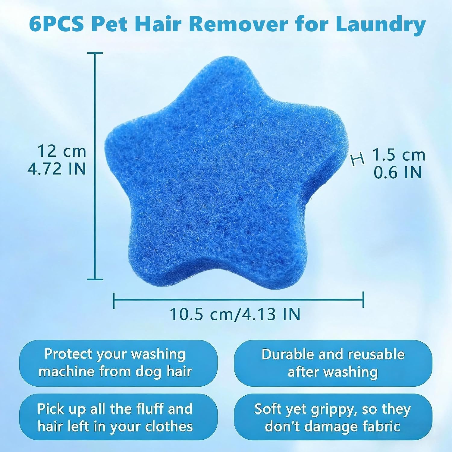 6 PCS Pet Hair Remover for Laundry – Effectively Removes Fur, Lint & Dander – Reusable, Eco-Friendly Laundry Pet Hair Catcher – Gentle on Clothes, Protects Machine, Easy to Use & Clean (Blue)