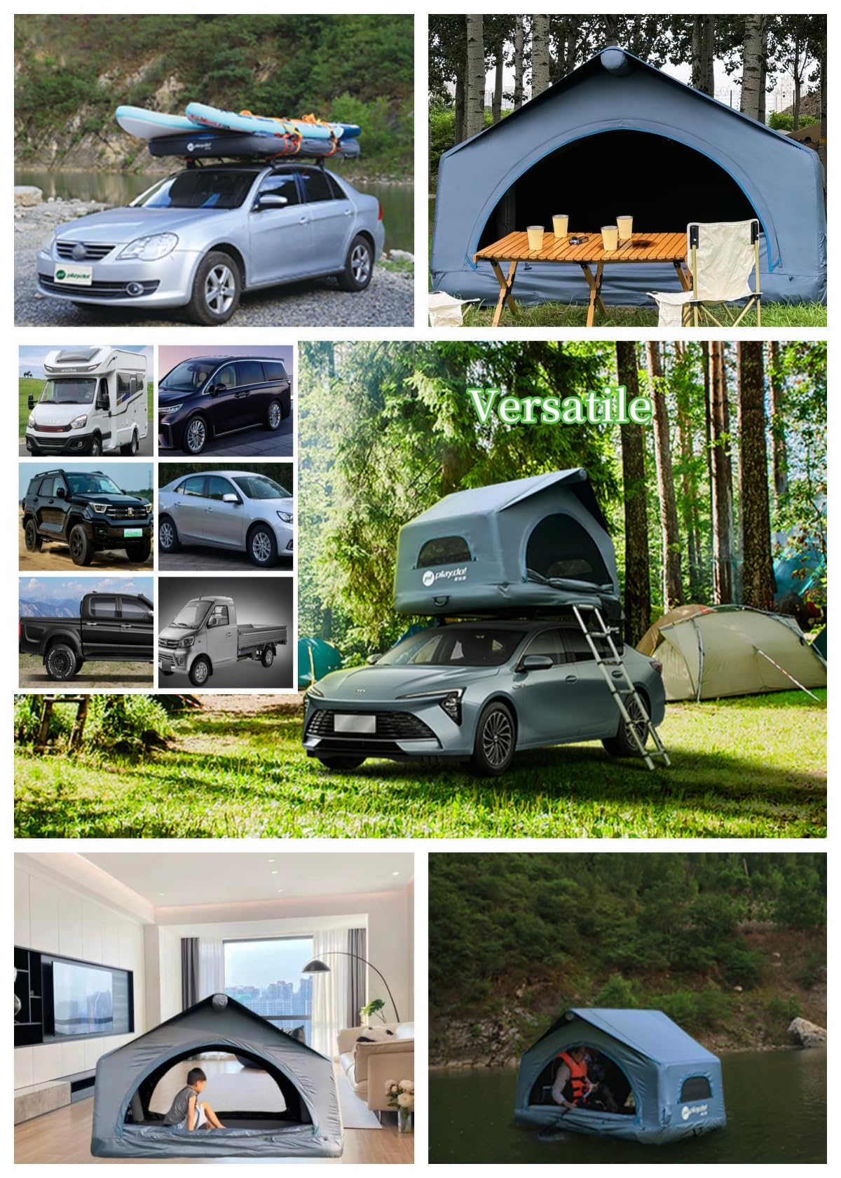 TentHome Tienda Techo Coche de Campaña Hinchable 2-3 Personas Montaje Rapido, Tienda sobre el Techo Coche Inflable Profesional Anti-UV Ligera Impermeables para Furgoneta SUV