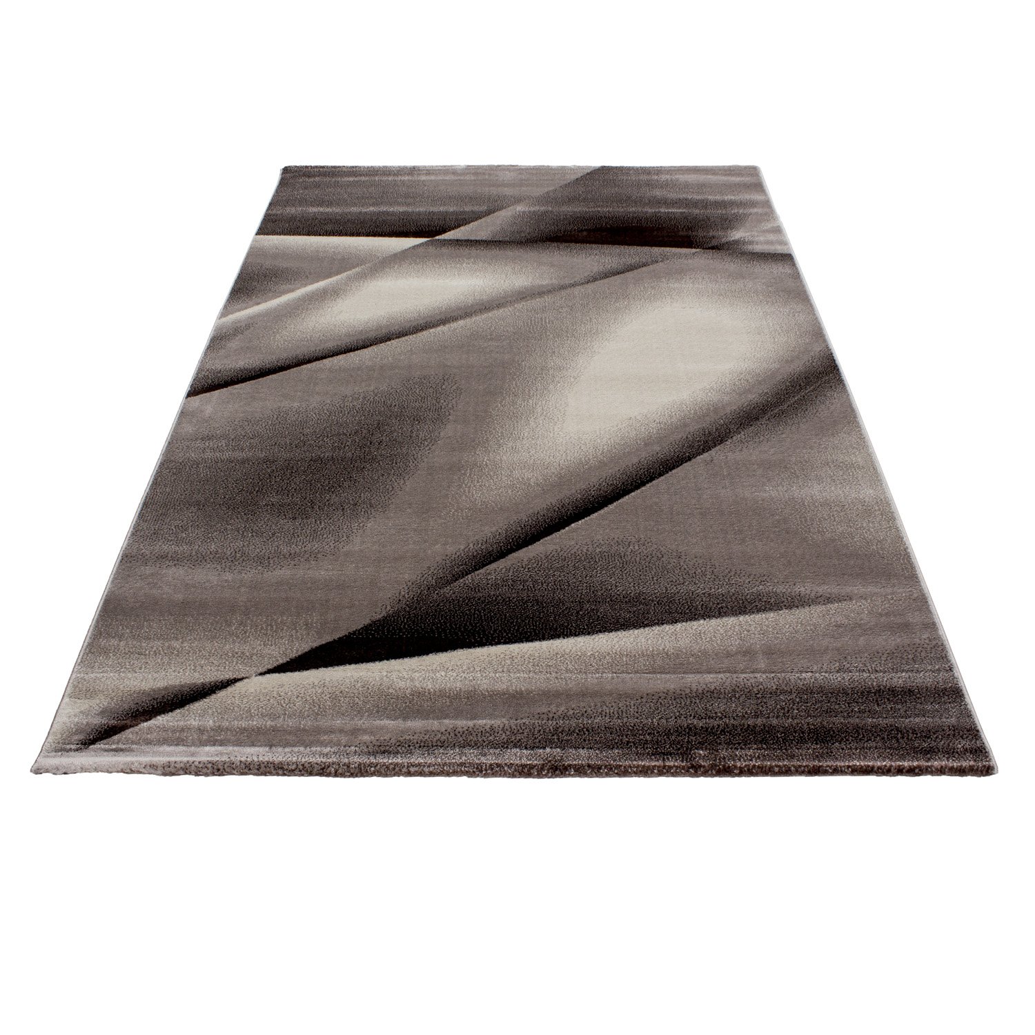 Carpetsale24 Kurzflor Teppich 140x200 cm, Modern Abstrakt Design in Braun Beige, Pflegeleicht, ideal für Wohnzimmer, Essbereich oder Jugendzimmer