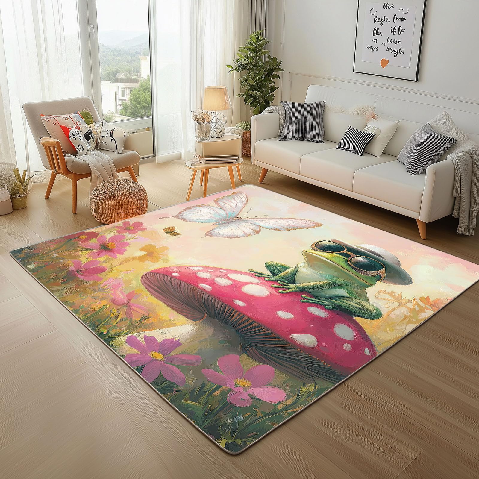 Tapis lavable 160x230cm anti-glisse style floral pour grand salon moderne