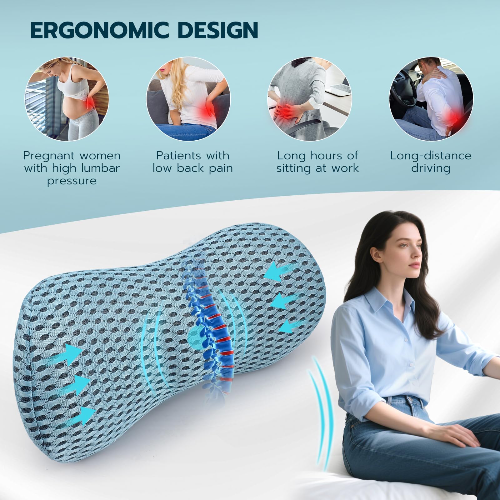 Cuscino Supporto Lombare Auto Ergonomico in Memory Foam, Cuscino Lombare Divano | Supporto Lombare per Auto & Cuscino Schiena Ufficio, Sollievo dal Mal di Schiena, Adatto a Letto/Ufficio/Divano