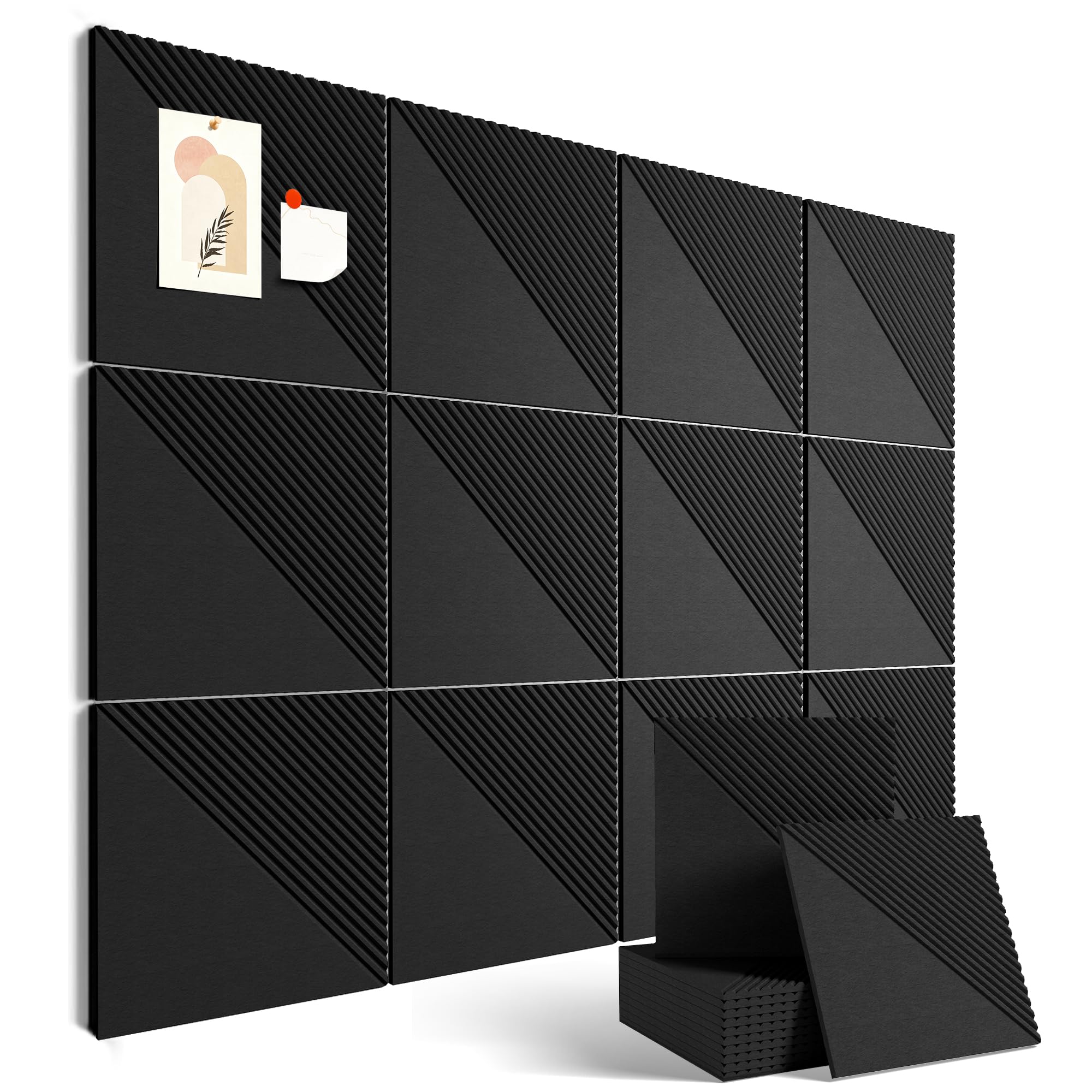 Tablero de corcho grande para paredes de 48 x 36 pulgadas, paquete de 12 azulejos de fieltro con pestañas adhesivas extraíbles seguras y chinchetas transparentes, tablero de corcho para oficina