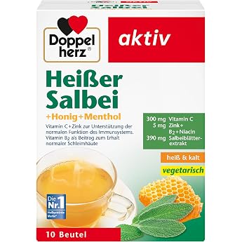 Doppelherz Hei&szlig;er Salbei mit Honig und Menthol | Vitamin C und Zink zur Unterst&uuml;tzung der normalen Funktion des Immunsystems 