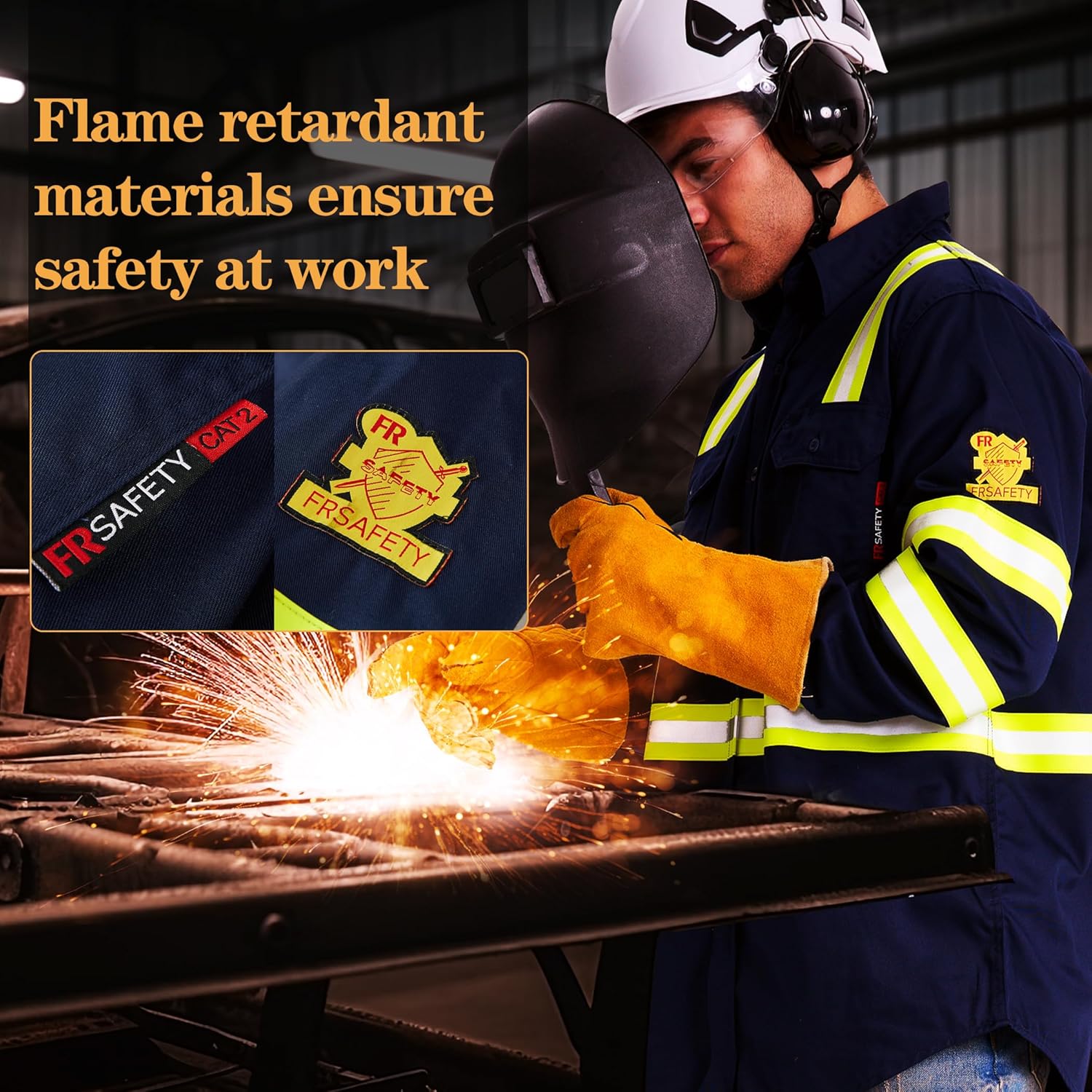 SRsafety Hi Vis FR Shirts for Men,7.0oz Long Sleeve FR Work Shirts,100% Cotton High Visibility Fire Shirt - Image 6