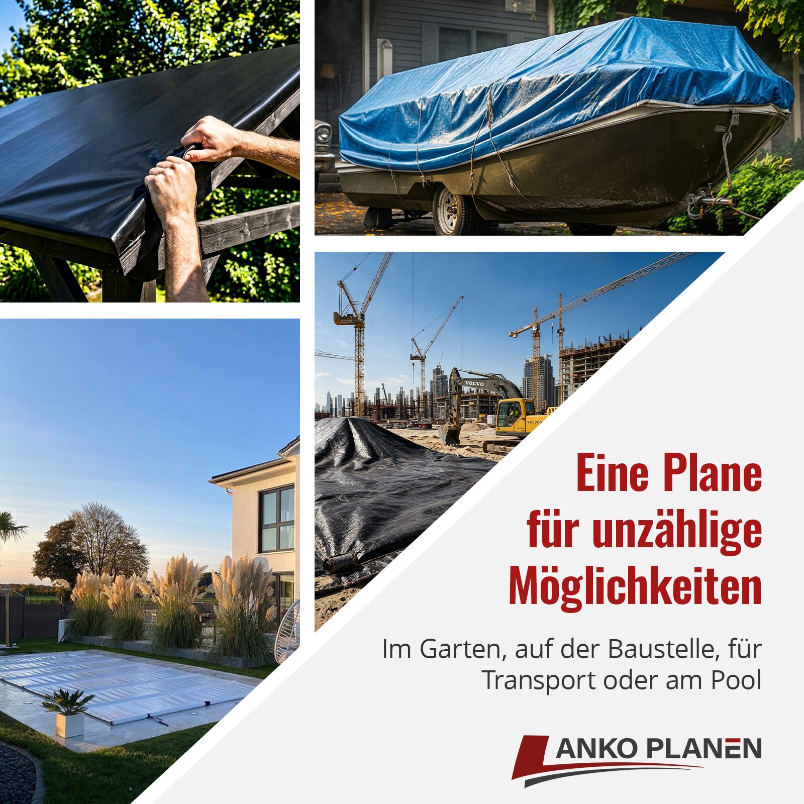 ANKO PLANEN PVC Plane 700g/m² - reißfeste LKW Plane & Abdeckplane matt - Wasserdicht, UV-beständig & wetterfest - grau - 2,5m x 3m
