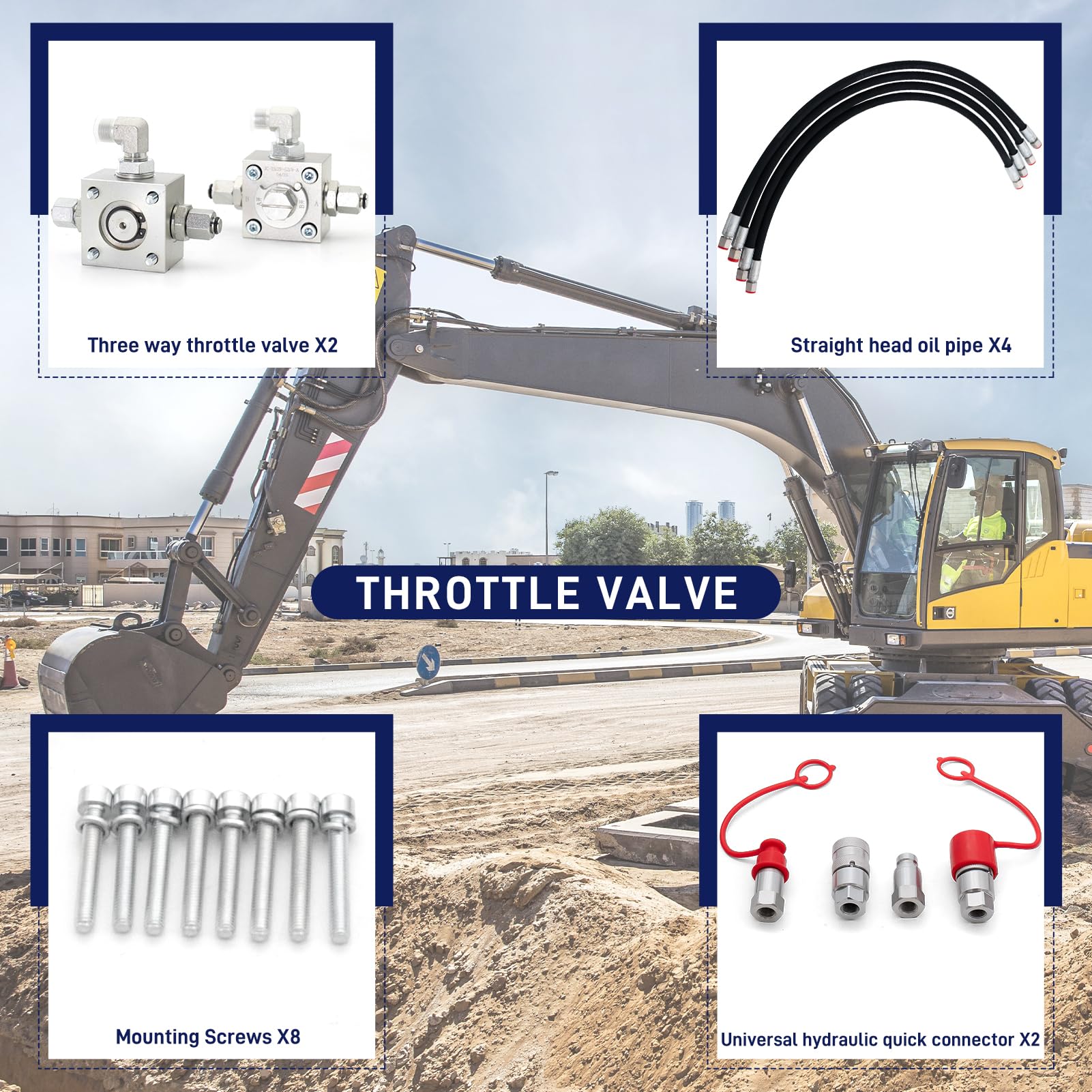 Accessori per mini escavatore 3 vie valvola di commutazione set da 2 pezzi, valvola a farfalla per mini escavatore, valvole di distribuzione idraulica a 3 vie per mini escavatori da 1 a 2 tonnellate
