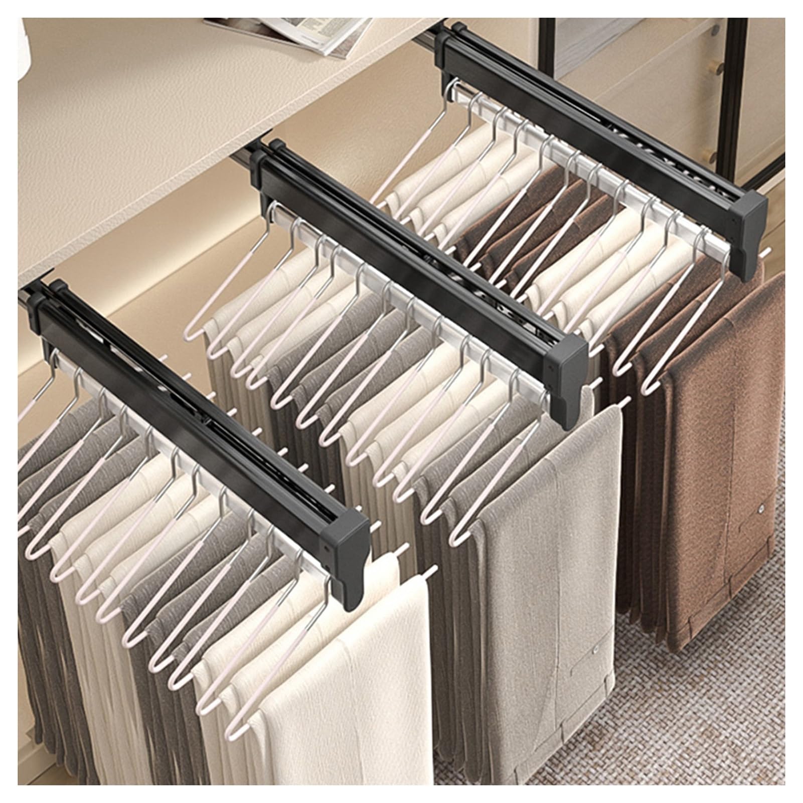 Perchero extraíble para Pantalones, Soporte para Corbatas Ajustable de Acero Inoxidable, organizadores de Armario deslizantes, 1 Paquete, para Jeans, Toallas, Corbatas, chales, Ropa, Bufanda