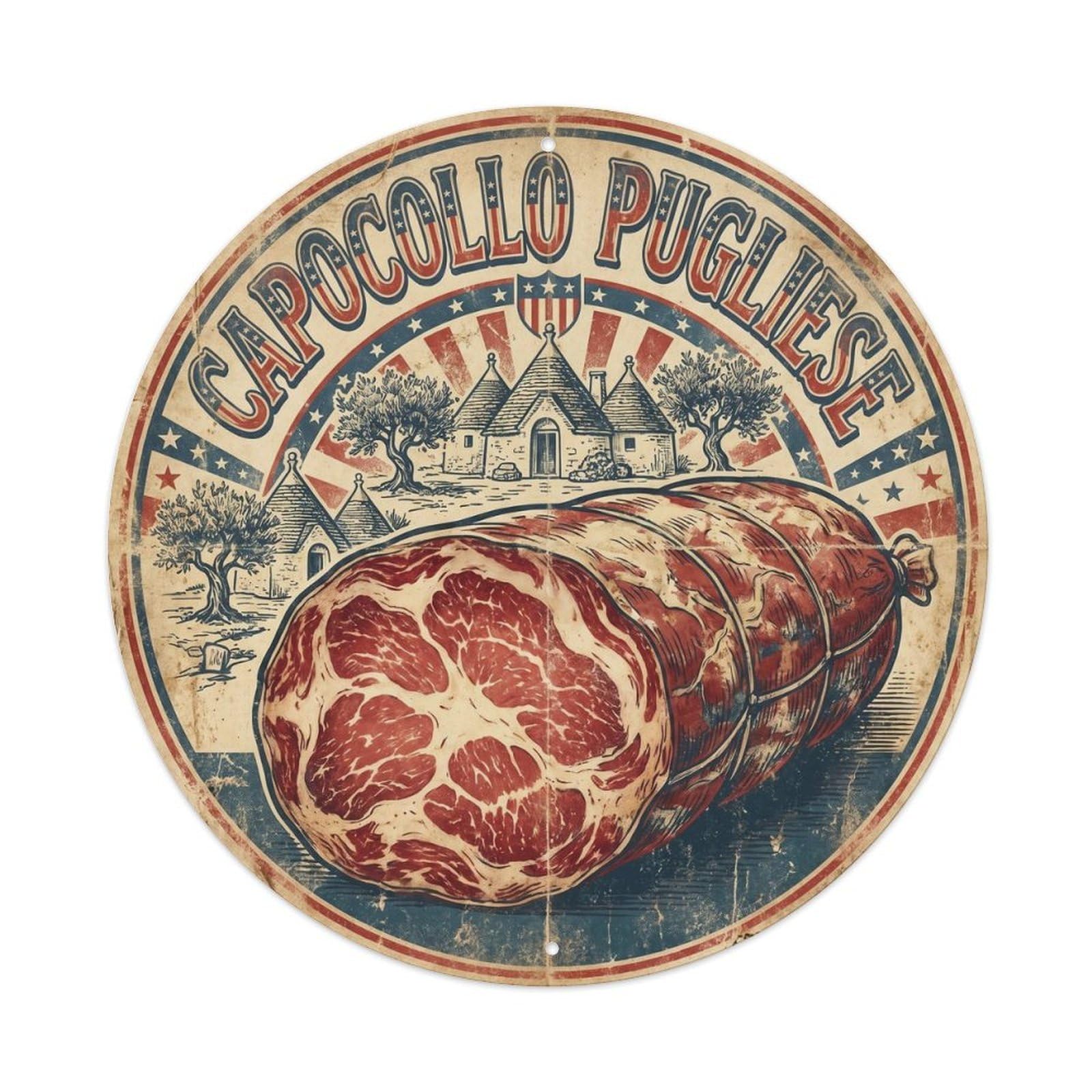 Italy Puglia Cuisine Travel Capocollo Salami Metal Tin Sign