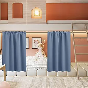 RYB HOME Small Curtains for Bathroom Windows, Blackout Blinds Shades for Bedroom Dorm Storage Cabinet Door Basement Farmhouse Decor, W 34 x L 36 inches, Stone Blue, 2 Panels