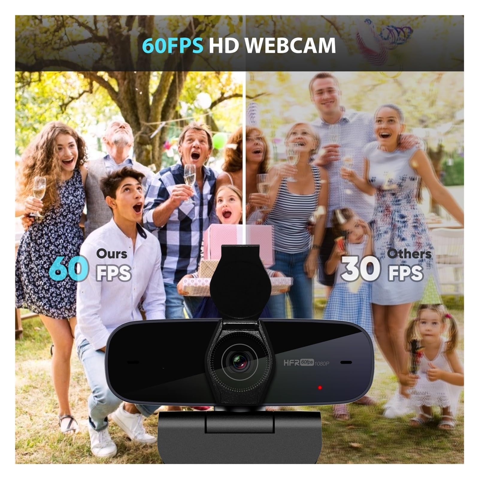 WeBcam, Kamera internetowa Full HD1080p 60 kl./s Autofokus ze zdejmowaną osłoną prywatności Strumień z mikrofonami USB Zawiera oprogramowanie,do transmisji na żywo, połączeń wideo, konferencji