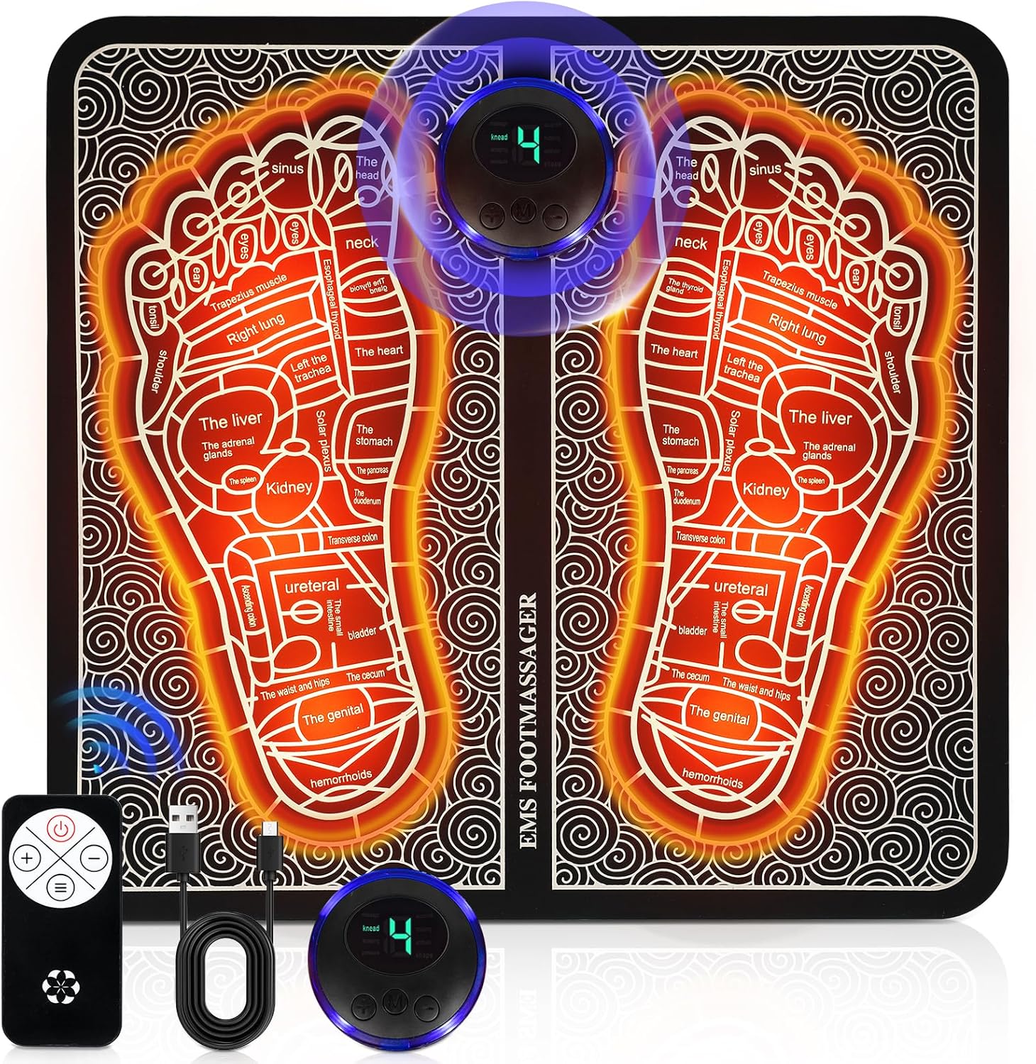 EMS Foot Massager for Neuropathy, Foot Massager for Muscle Relaxation, Pain Plantar Relief, Improve Circulation, Portable Foot Massager Mat with Remote Control LED Screen (8 Modes & 19 Levels)