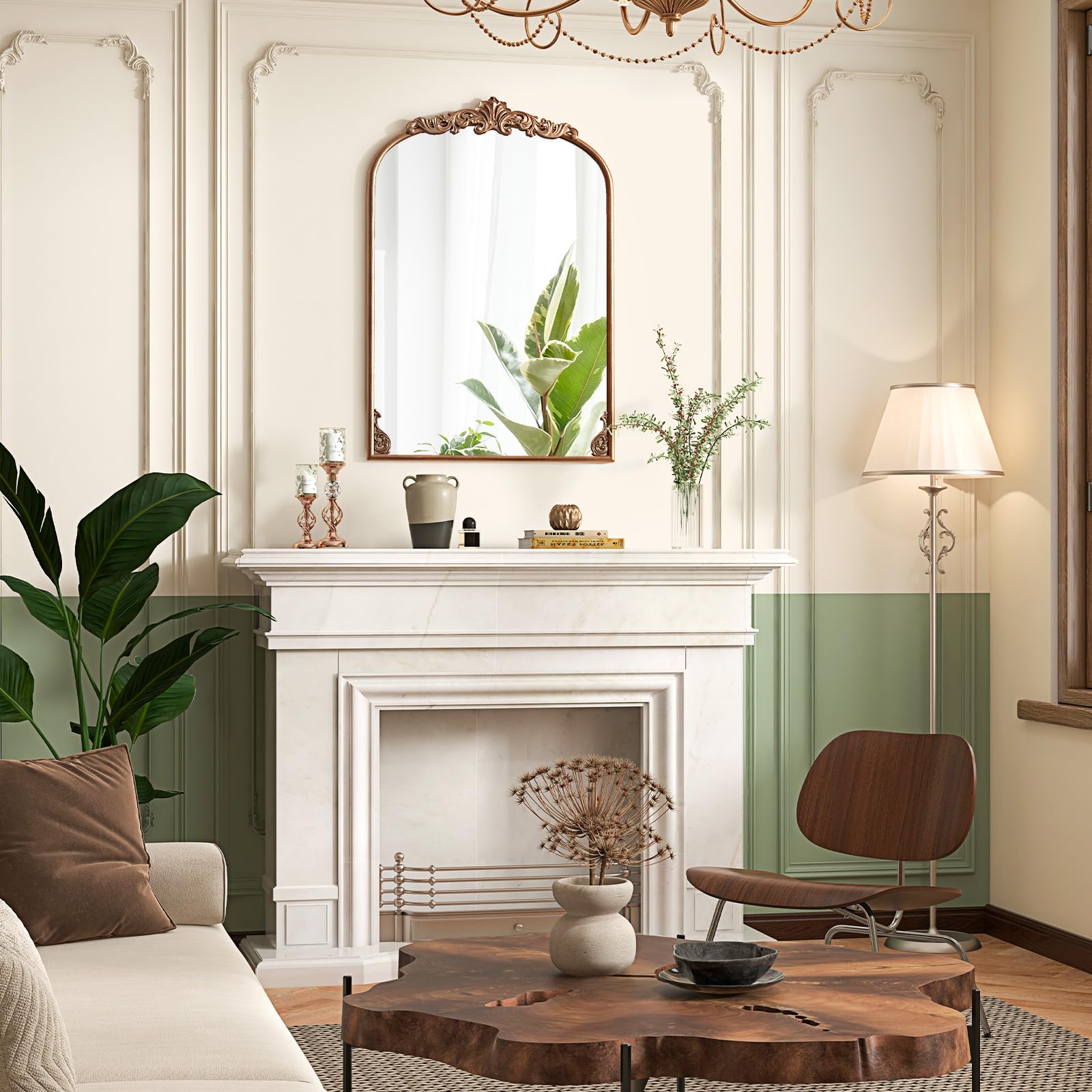 COSTWAY Miroir Mural Arch, Cadre en Métal, Grand Miroir Mural Baroque pour Salon Chambre Entrée, Réflexion HD, 2 Crochets de Suspension, Installation Facile (95 x 66 cm)