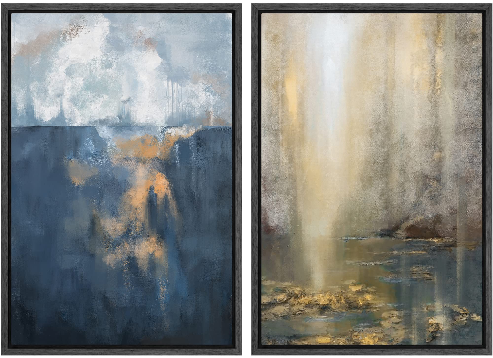 MUDECOR Framed Canvas Print Wall Art Set Watercolor Pastel Green Tan Landscape Abstract Shapes Illustrations Modern Art Decorative Contemporary for Living Room, Bedroom, Office - 16"x24"x2 Natural — view 115