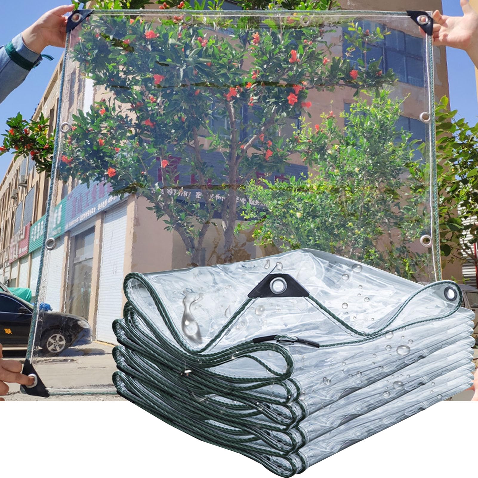 GJZQDKX 600g/m² Clear PVC Tarpaulin - UV Resistant Tear Proof Foldable Tarp for Home Garden Outdoor Balcony Rain Cover - 0.5mm Thick 3x8m (9.8x26ft)
