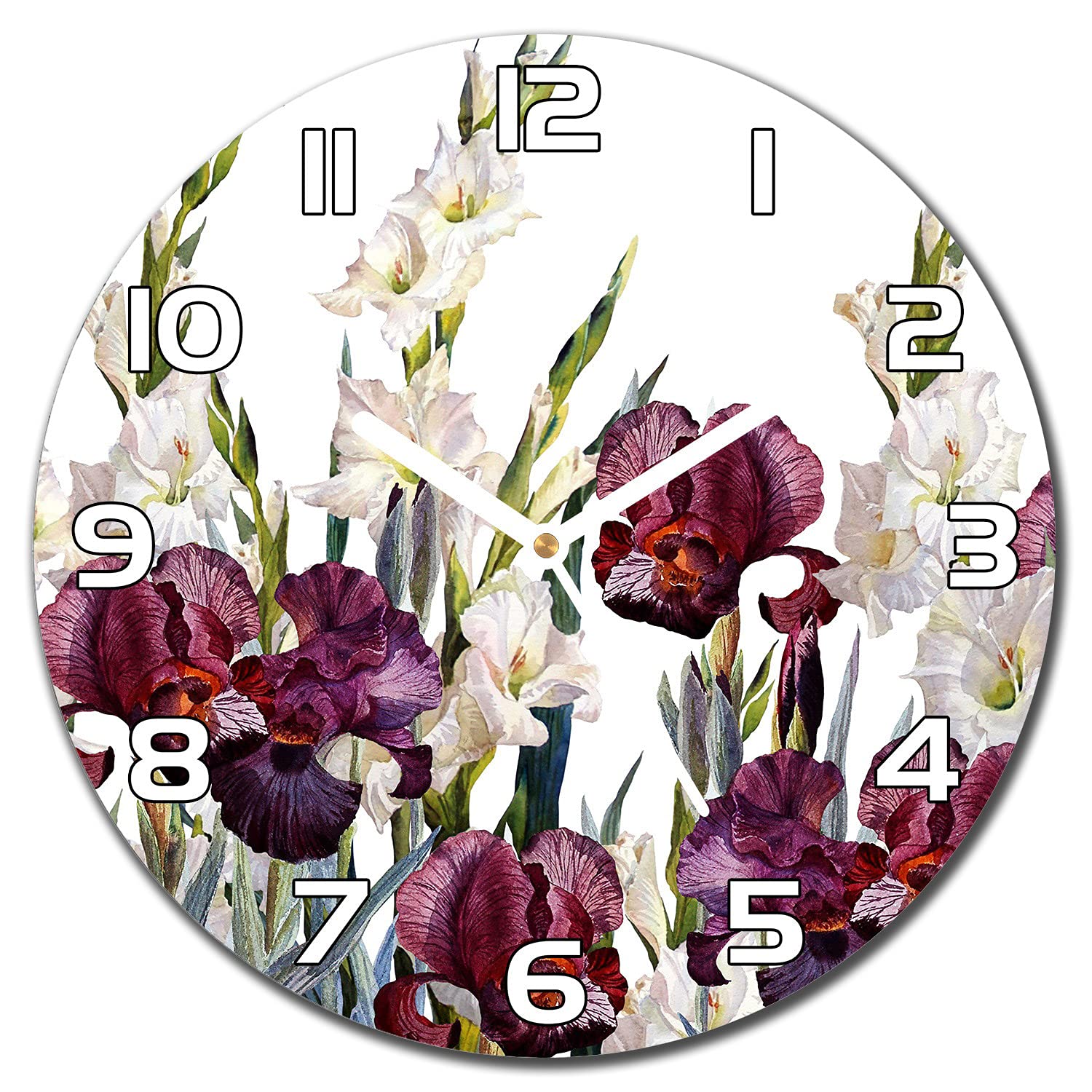 Horloge en verre moderne 30 cm Coloray décoration murale florale vintage salon cuisine