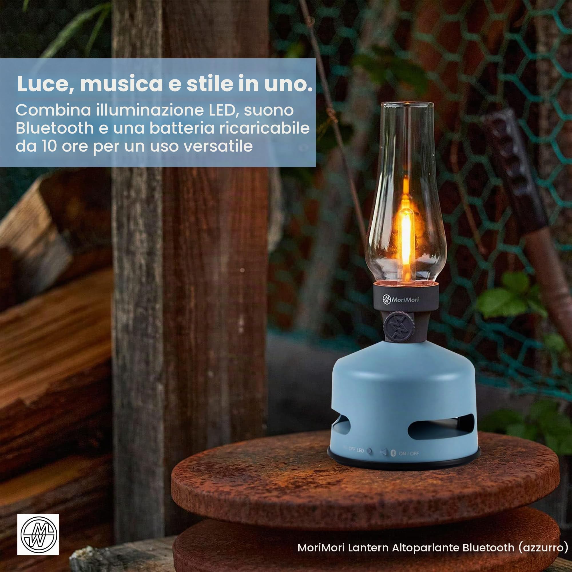 KOOKOO MoriMori Lampada di design con altoparlante (azzurro)