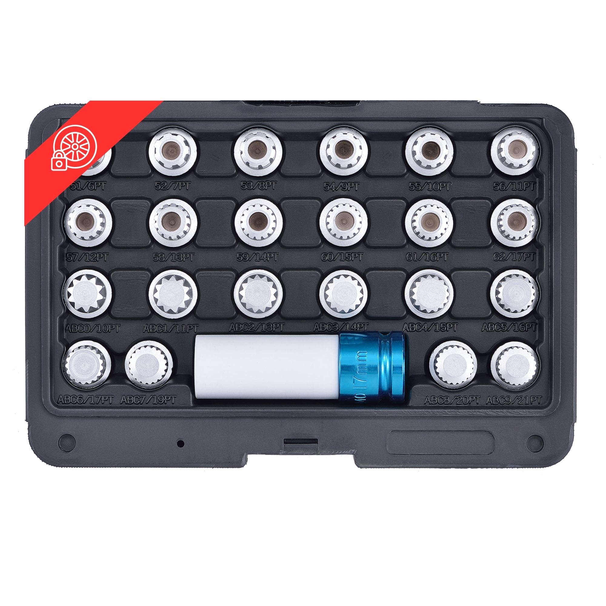 SW Stahl Kit Rimozione Bulloni Antifurto, Set Chiavi per VW, 23 Pezzi | Chiave sostitutiva per bloccaggi cerchi originali fino al 2012, attacco 1/2 pollice, include valigetta premium
