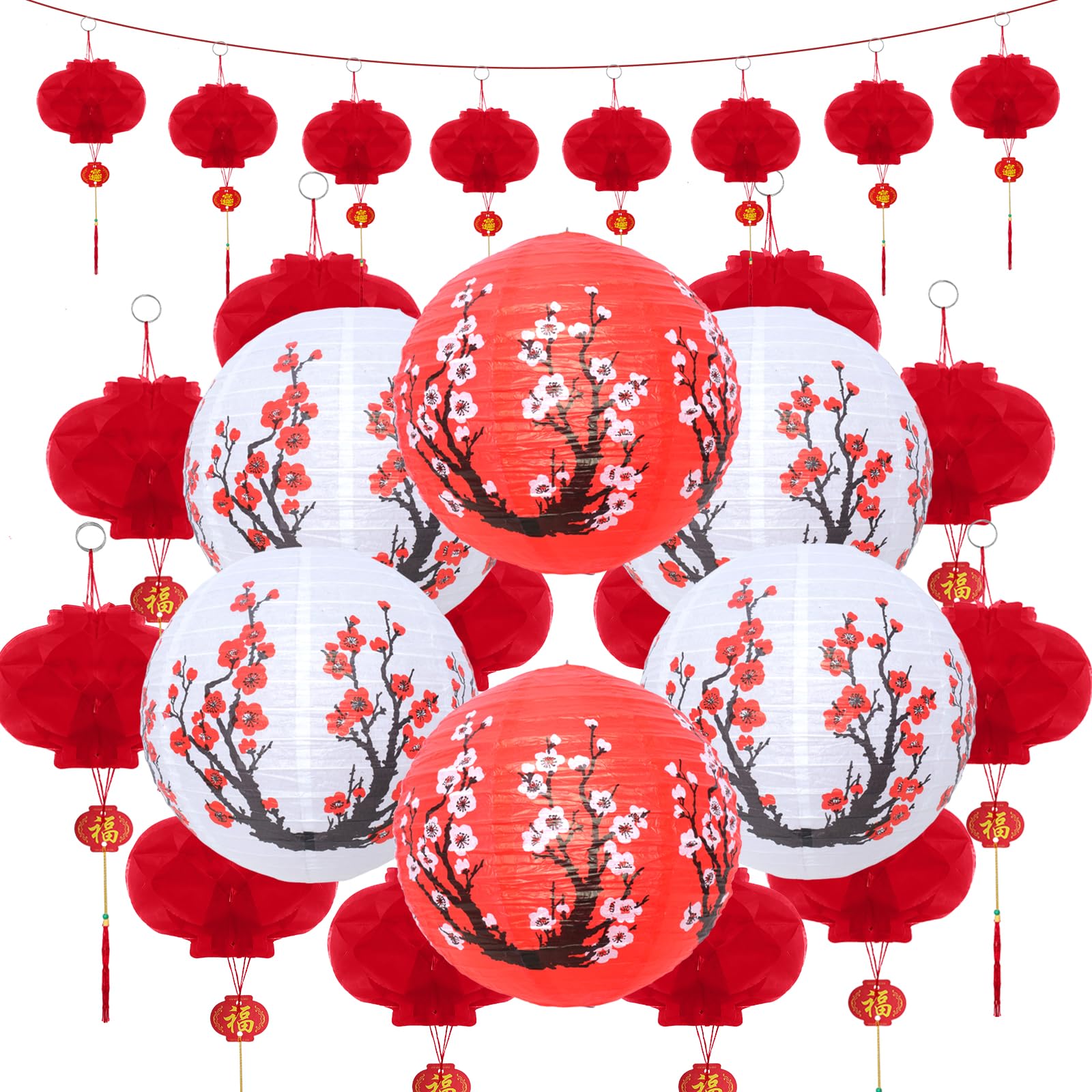 Photo 1 of 20 Pcs 12 Inch Chinese Japanese Paper Lanterns 8 Inch Chinese Red Paper Lanterns Chinese New Year Japanese Hibachi Party Decorations for Spring Festival, Chinese New Year, Wedding and Restaurant