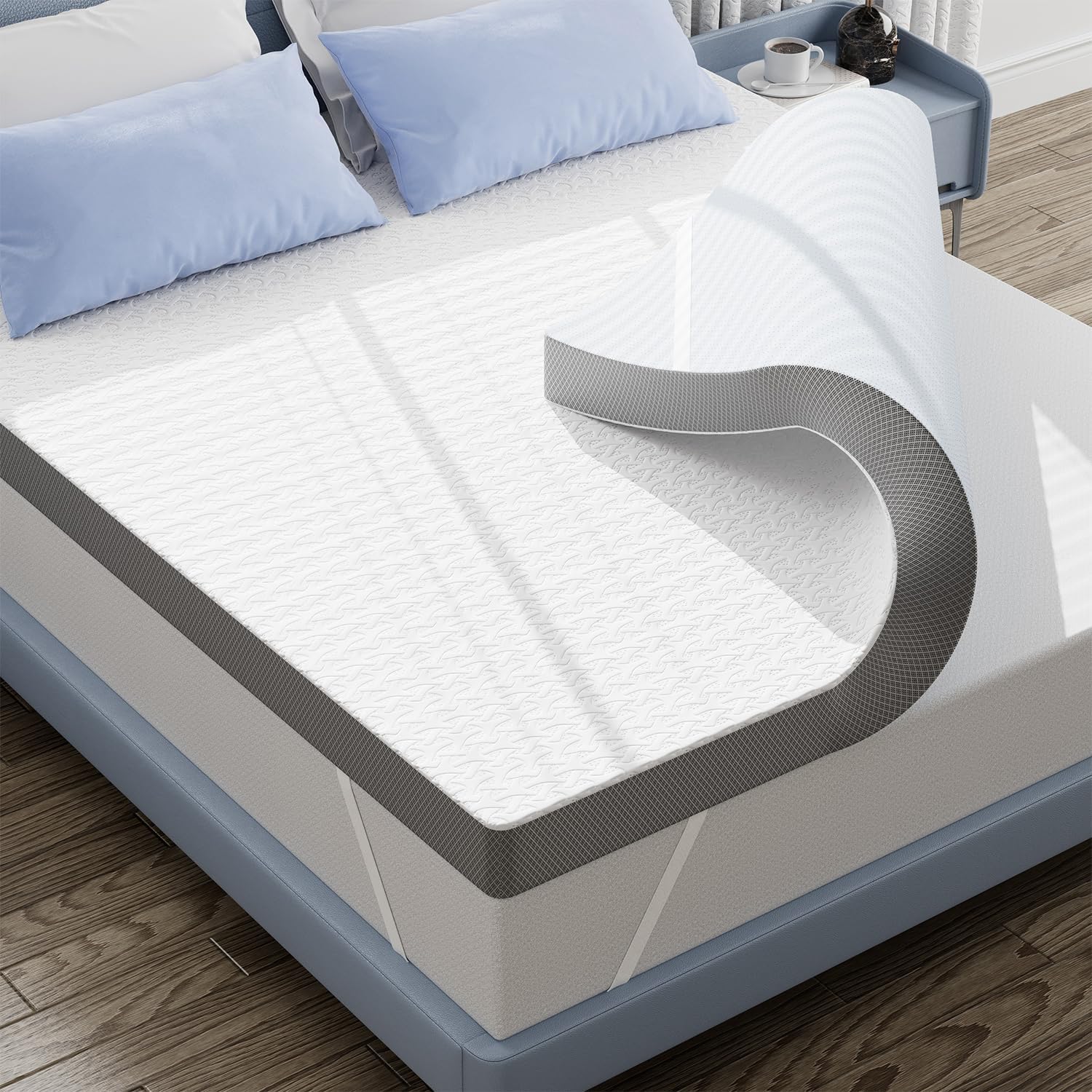 3 Inch Cooling Mattress Topper Queen Size, Ice Silk with Gel-Infused 40D Memory Foam Bed Topper Pad with Removable Soft Cover, Pressure Relief & Non-Slip