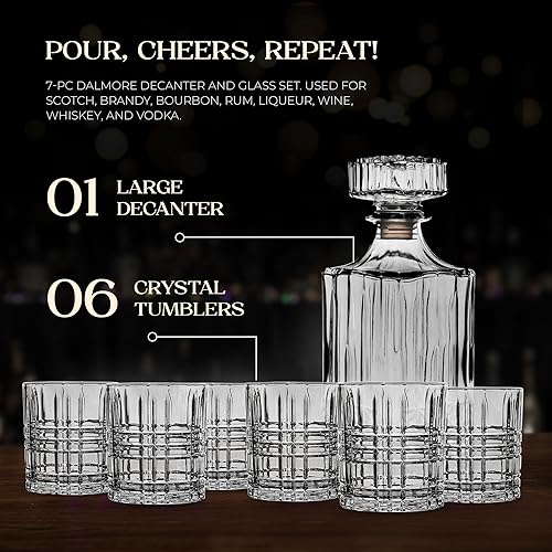 Miniatura 4 de American Atelier Fifth Avenue Dalmore - Juego de decantador de whisky y vaso, juego de 7 piezas para licor, escocés, vino y bourbon, dispensador de