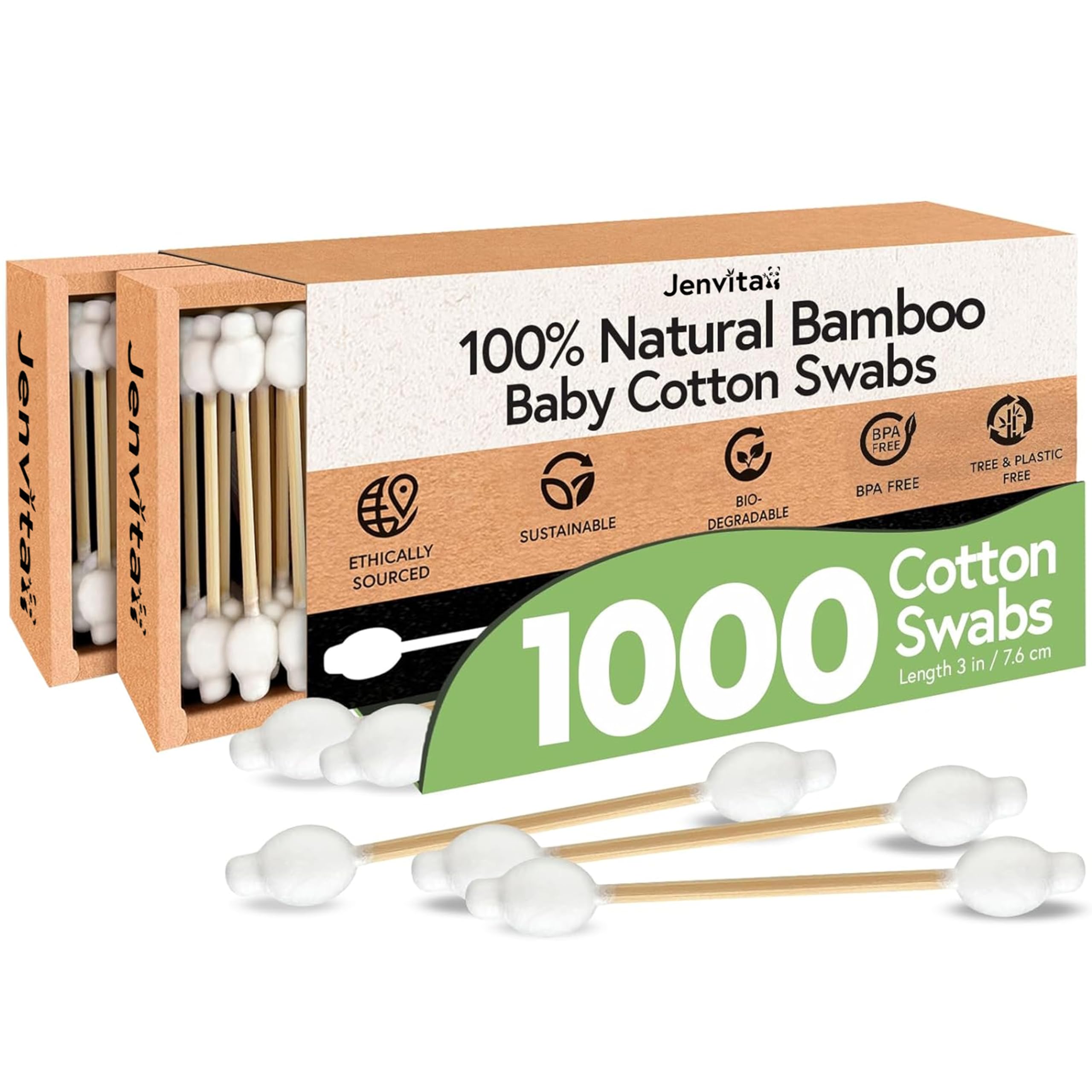 Jenvita 100% Bamboo Safety Cotton Swabs for Ears and Nose